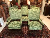 Set of 8 Upholstered Jacobean-Style Dining Chairs