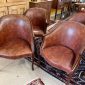 Set of 4 Leather Barrel Back Club Chairs     SOLD