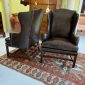 Pair of Chippendale-Style Leather Wingback Chairs